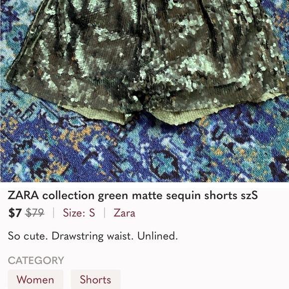 Zara Matte Green Sequin Shorts Small - Picture 9 of 10